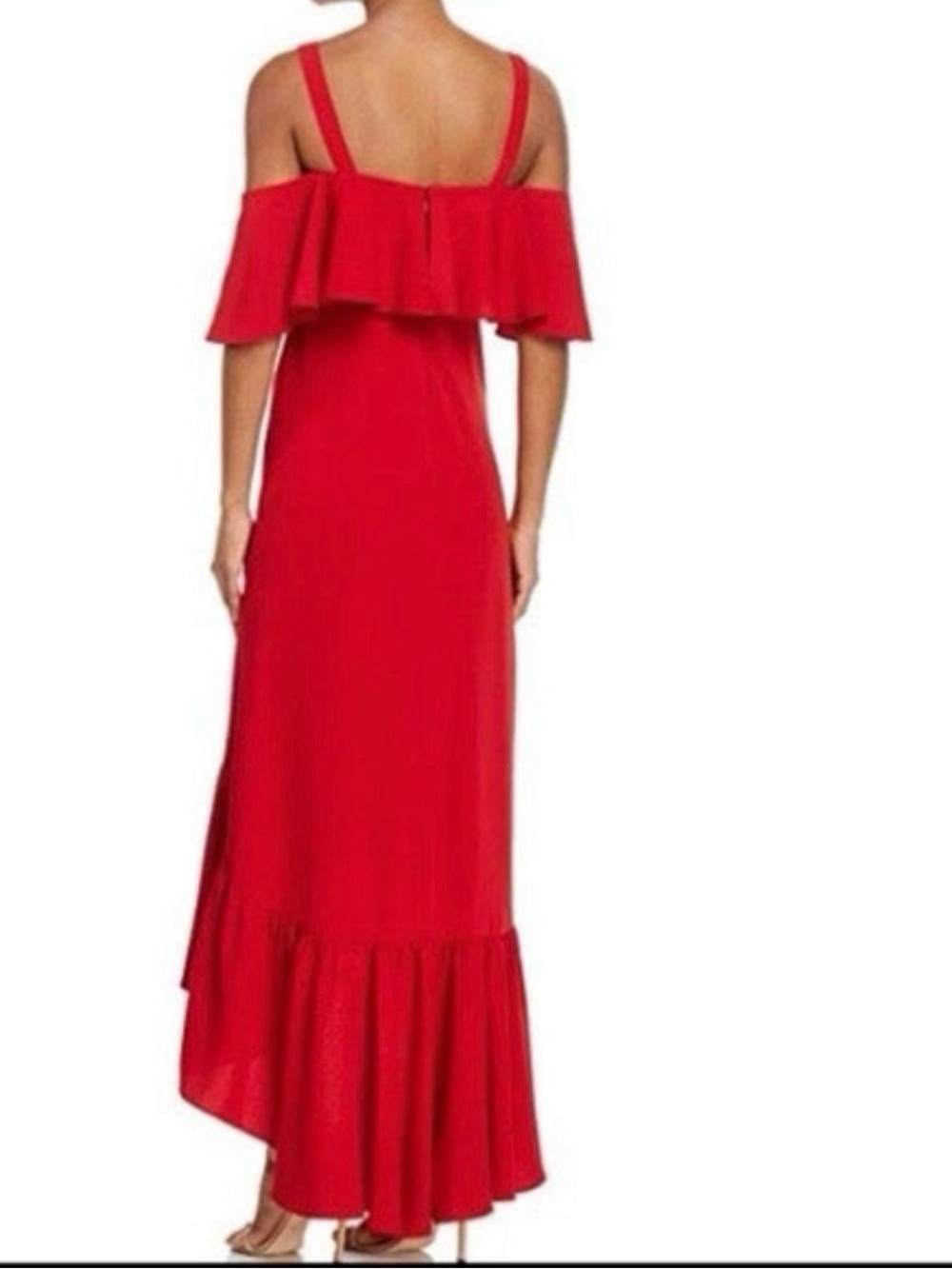 NWT Jill Stuart Red Cold-Shoulder High-Low Ruffle Dress - Size: 6 - Picture 10 of 11